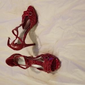 Beautifully designed red animal skin design high heel shoes